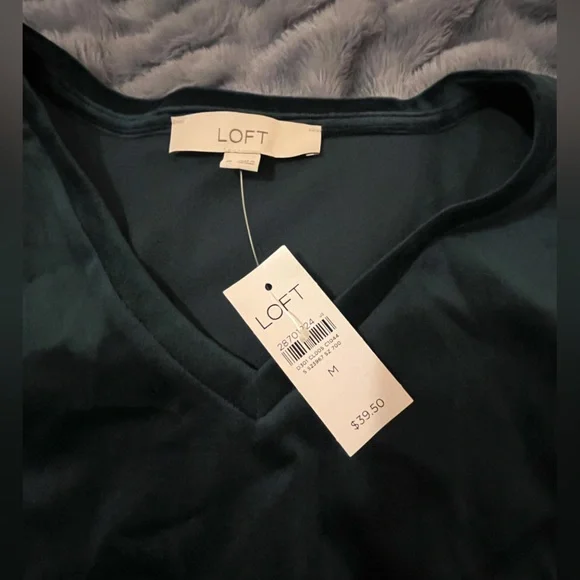 LOFT Hunter Green/Teal Velour Blouse NWT - Picture 4 of 6